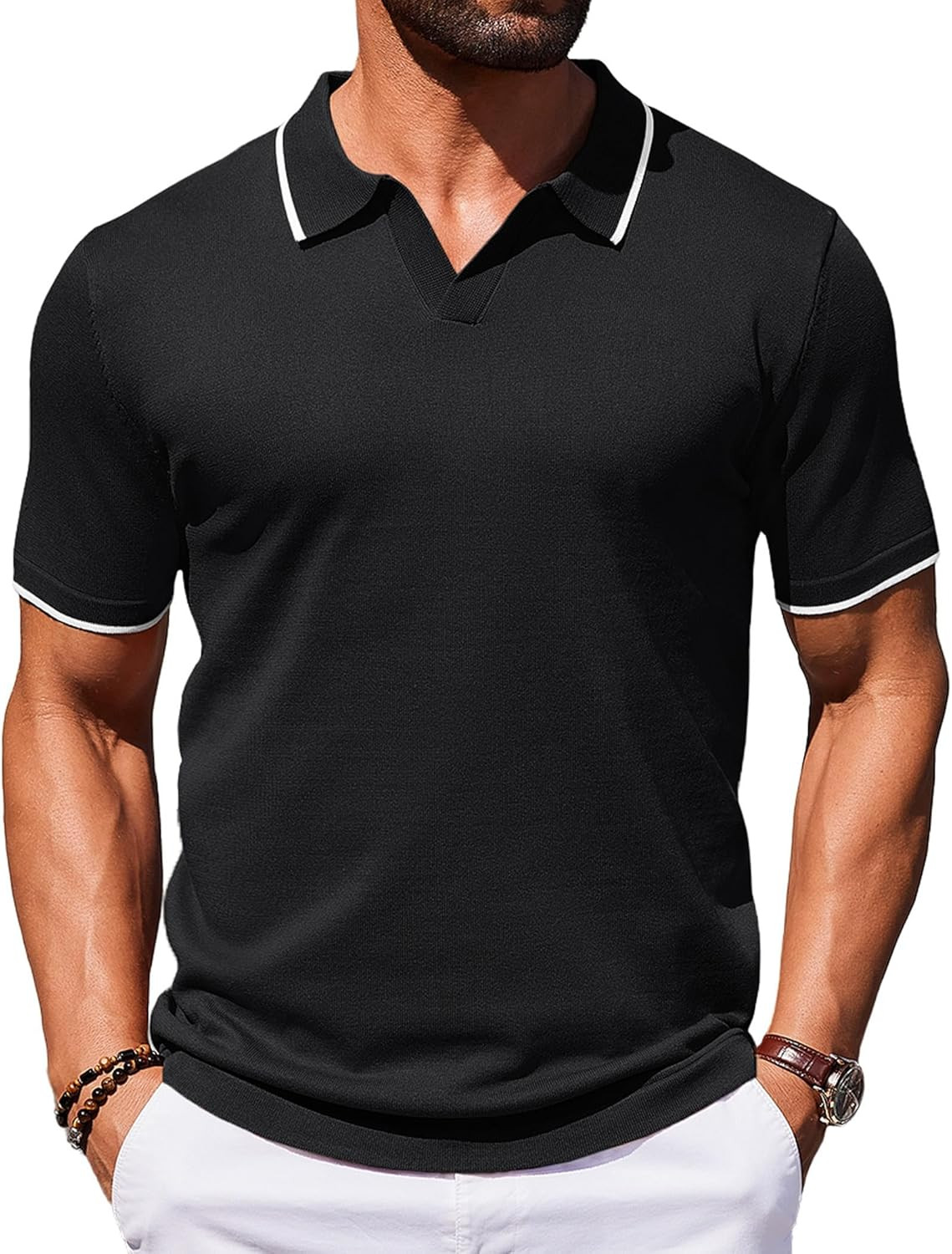 Mens Polo Shirts Short Sleeve Casual Knit Polo Shirt Vintage Golf T Shirts S-3XL