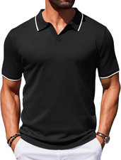Mens Polo Shirts Short Sleeve Casual Knit Polo Shirt Vintage Golf T Shirts S-3XL