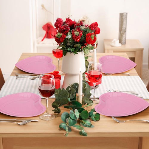 50 PCS Valentines Plates, 9 IN Heart Shaped Plates, Pink Disposable Plates Lo... - Bild 5 von 7