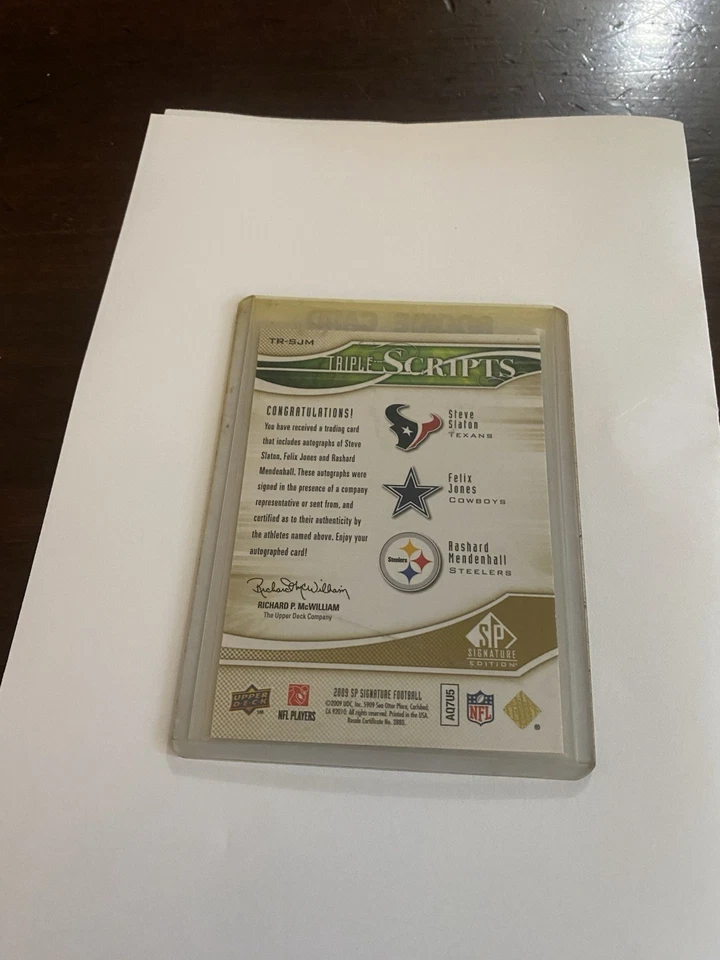 2009 SP Signature Steve Slaton Felix Jones Rashard Mendenhall RC Auto 6/25 TR-SJ - Image 2 of 2