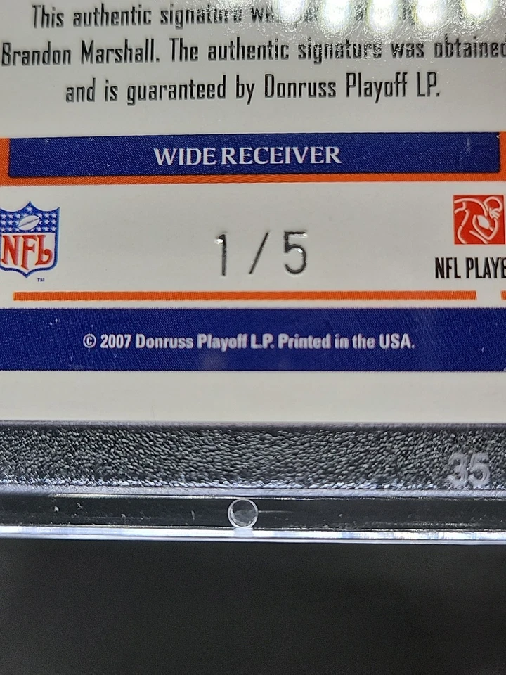 2007 Donurss Playoff - Brandon Marshall #256 Red Zone Auto #d/5 SSP Broncos - Image 3 of 3
