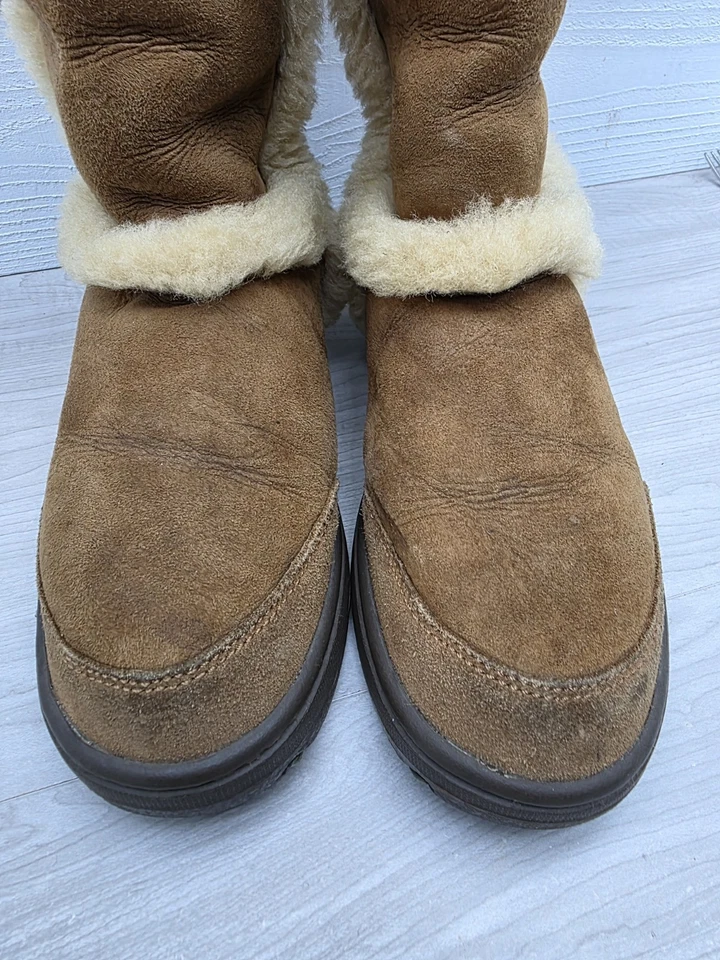 UGG Womens Sunburst Tall Boot Tan Brown Sheepskin Outer Stripe 5218 Warm Size W7 - Image 4 of 4