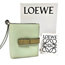 LOEWE Puzzle Bifold Wallet Leather Matcha Green Beige SET Box Booklet AUTH