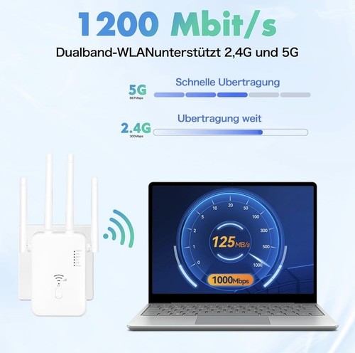 Amplificatore WLAN con 1200 Mbps, ripetitore WiFi Dual Band 2.4GHz & 5.8GHz WiFi - Afbeelding 2 van 7