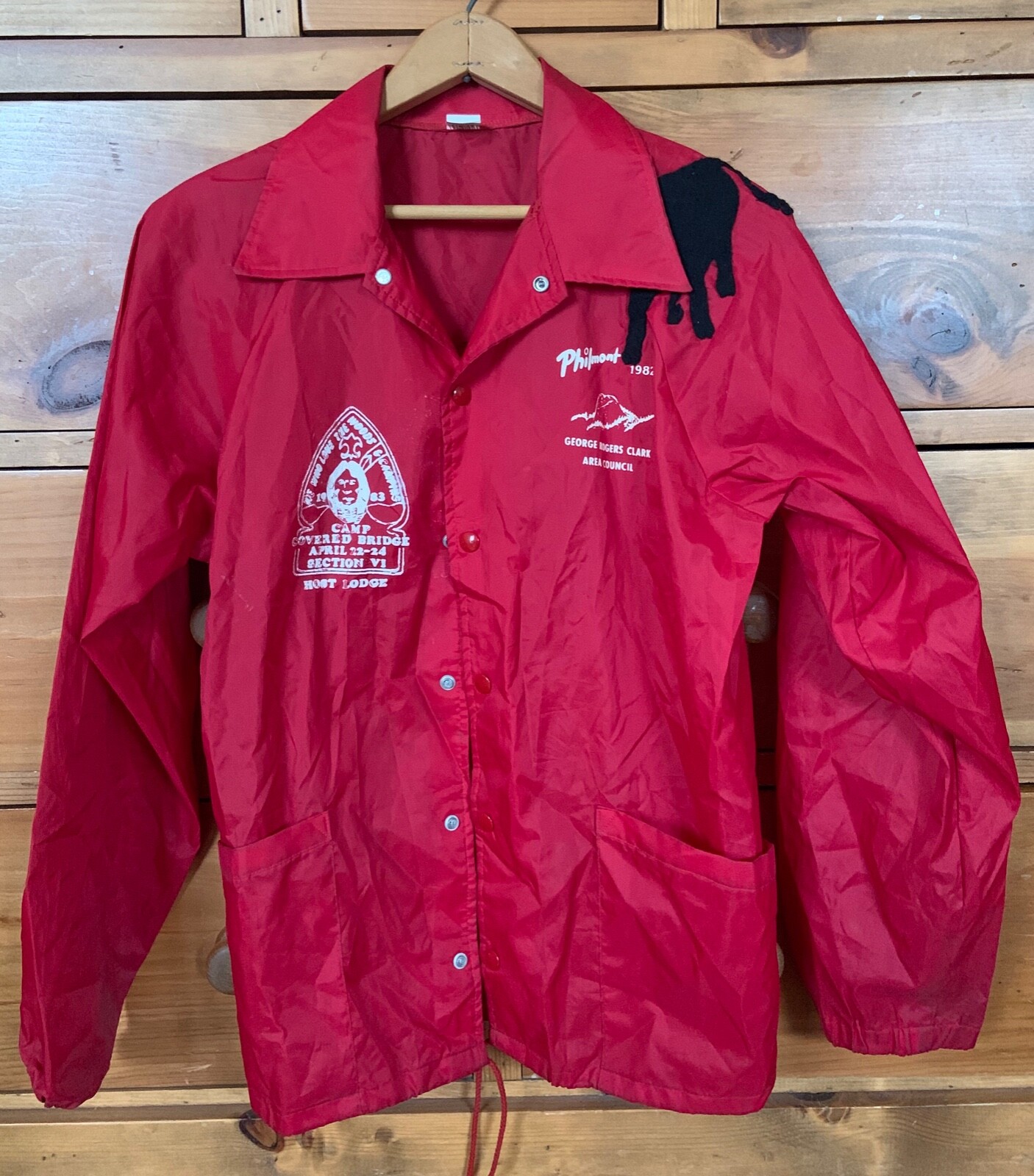 1980s BOY SCOUT Red JACKET OA Section VI Conclave Camp Covered Bridge