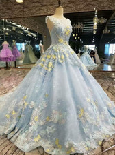 Sky Blue Wedding Dresses with Yellow Flowers Princess A Line Bridal Gowns