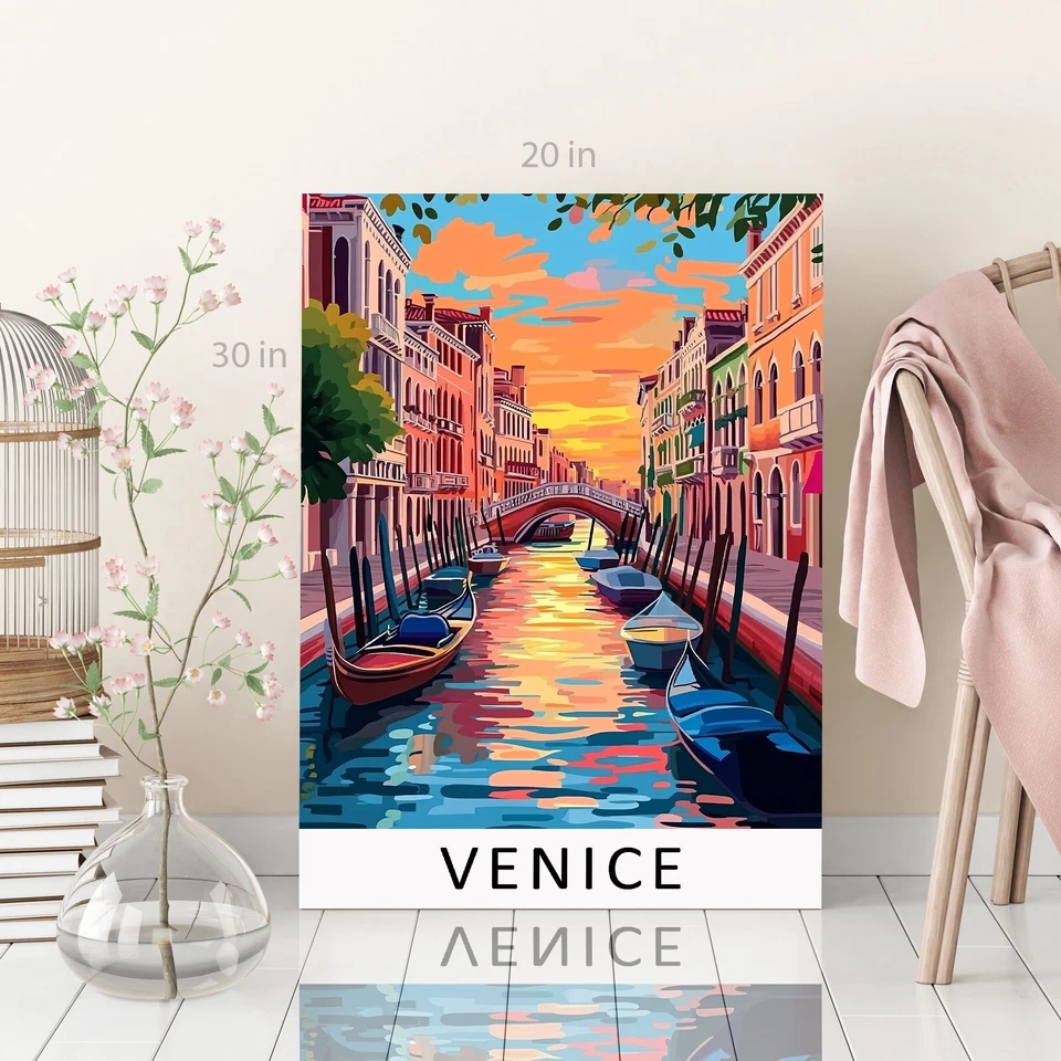 Venice Vintage Travel Art Poster  Canvas Wall Art Ready To Hang - Image 2 of 4