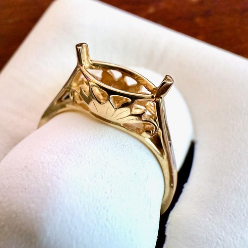 14K yellow gold 2.1gm ring mounting for 9x5mm Marquise stone Church&Co Size 6 - Picture 8 of 10
