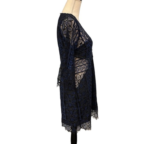 Free People For Love Lemons Dress L Lyla Blue Lace Bodycon Mini Event Cocktail - Picture 3 of 12