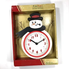 FirsTime SNOWMAN WALL CLOCK Christmas Decor Winter Frosty 9" Tall NEW IN BOX
