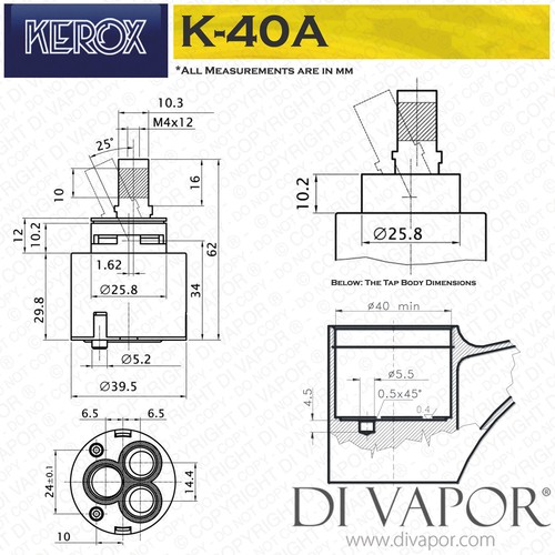 Repuesto de cartucho de grifo mezclador KEROX K40A 40 mm - Imagen 2 de 4
