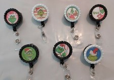 Set of 7 Christmas Grinch Retractable ID Name Badge Holders-Alligator