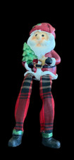 Santa Claus Shelf Sitter Sitting Figure Figurine Christmas Long Legs Plaid Pants
