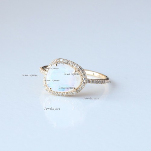 Moonstone Gemstone Cocktail Ring Diamond Solid 14k Yellow Gold Handmade Jewelry - Picture 4 of 10