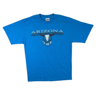 Vintage Tultex ARIZONA Cowskull Dreamcatcher Souvenir Grafik blau T-Shirt XL