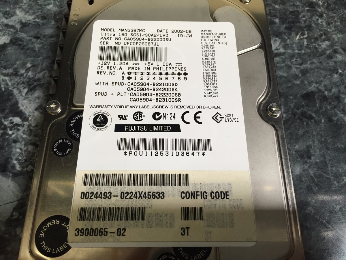 Fujitsu Sun MAN3367MC 3900065-02 CA05904-B22000SV 36.7GB 10K U160