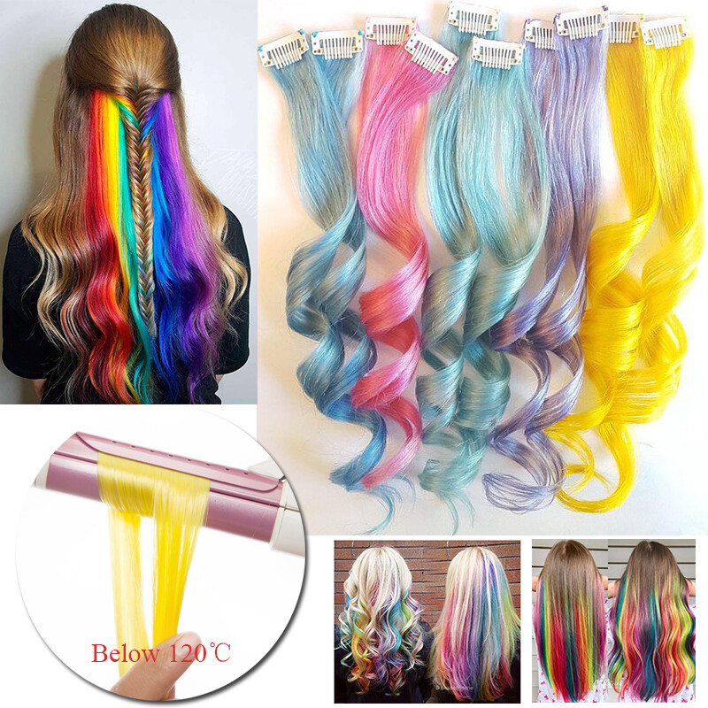 Colored Streaks Strands Rainbow Hair Extensions Clip In Long  display picture 1