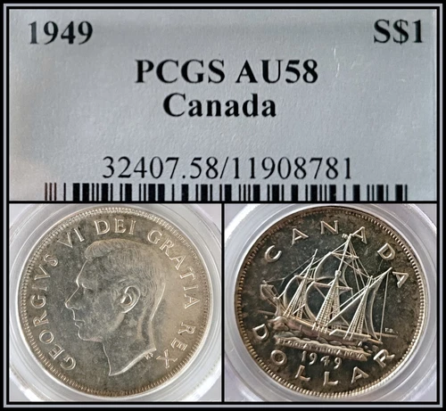 1949 Silver Canada $1 Dollar PCGS AU 58 About Unc Coin