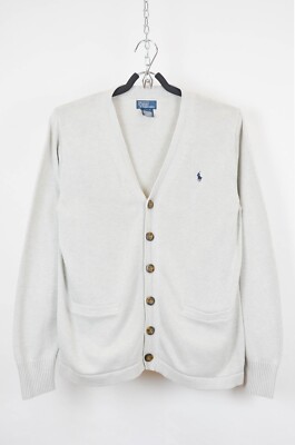 POLO RALPH LAUREN PIMA COTTON カーディガン M Polo Ralph Lauren Men's White 100% Pima Cotton Knit Cardigan