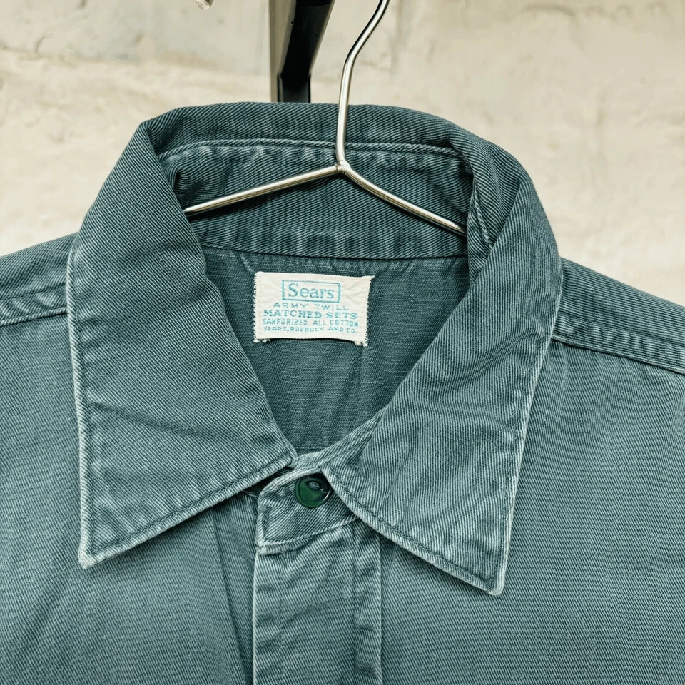 Camisa de Trabajo Sears Roebucks Sanforizada Ejército Sarga Pintura Salpicaduras De Colección Años 50 60 Foto 2 de 4
