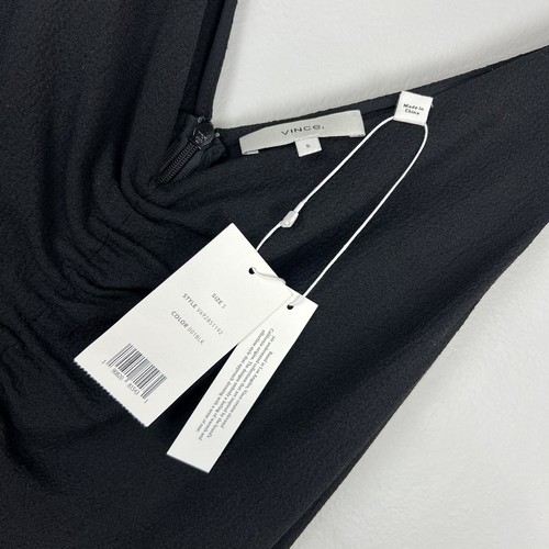 NWT Vince Double Ruched V-Neck Sleeveless Dress In Black Sz S - Picture 9 of 10