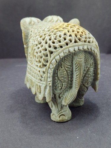 Feine handgeschnitzte Elefant Statue schöne Handkunst Seifenstein 2 Gr. - Bild 11 von 34