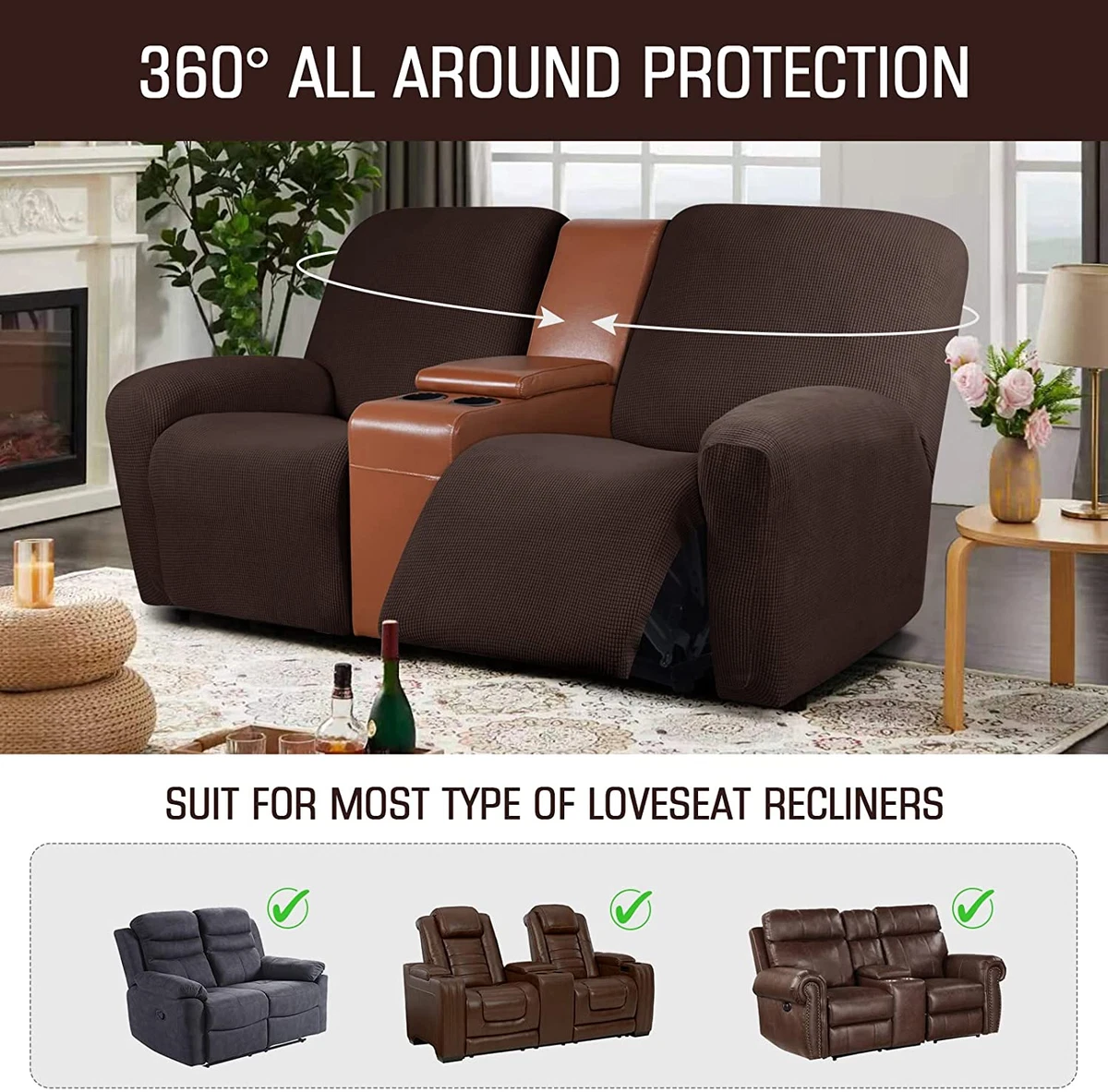 Recliner Loveseat Slipcover 6 Pieces Dual Recliner Sofa Covers eBay