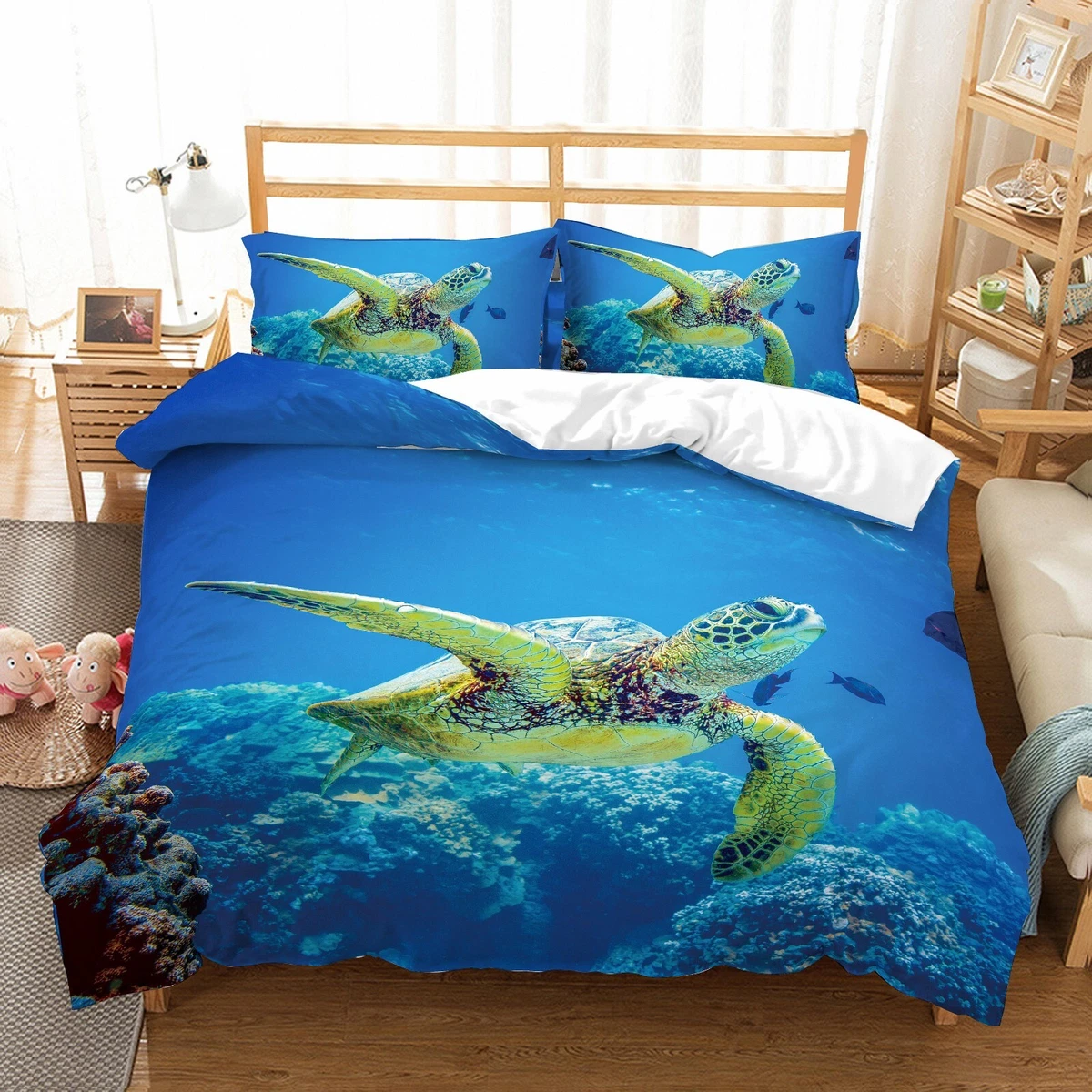 Set di biancheria da letto per bambini, ragazzi, ragazze, oceano, sottomarino, con motivo a meduse, set di biancheria da letto per bambini, 3 pezzi, super king, cerniera