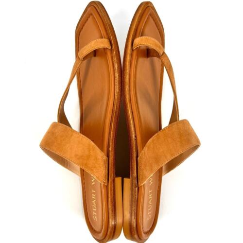 Stuart Weitzman Lyla flache Sandalen aus Wildleder quadratische Zehenpartie Gr. 10 hellbraun - Bild 4 von 9
