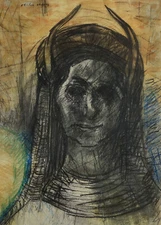 Rare fine unique surreal painting, portrait, signed Odilon Redon, w COA