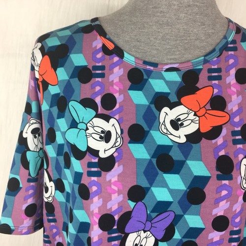LuLaRoe XXS Irma Top Minnie Mouse Disney Purpel Blue Geometric Loose High Low - Bild 2 von 5