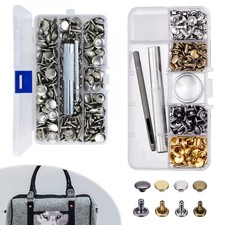 100pcs Box Double Cap Rivet Tubular Metal Studs with Punch Pliers Fixing Set