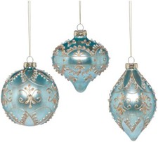 New Mark Roberts Blue Green Christmas Ornament Set of 3 Different Shaped
