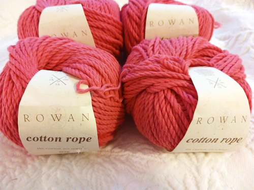 Rowan Cotton Rope Yarn 4 Skeins 071 Coral Cotton Blend 50 Gr 63 Yards Aran Weigh