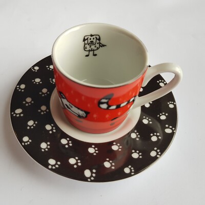 Konitz Espresso Kaffeetasse & Untertasse Hundejagd Katze Porzellan Kunst Vintage Germany