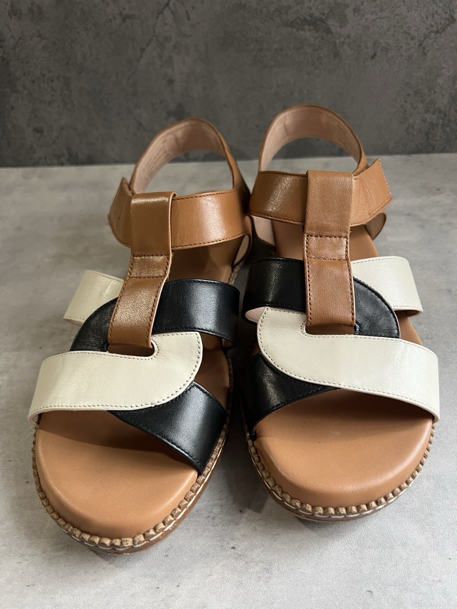 Cole Haan Cloudfeel Fisherman Black Ivory Leather Open Toe Flats Sandals Sz  8 B | eBay