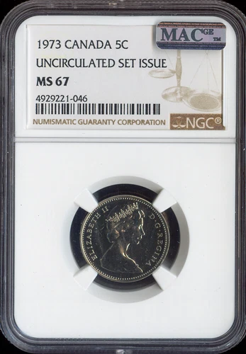 1973 Canada 5 Cents 5C NGC MS67 MAC - Quality