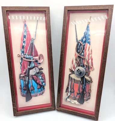 Two Vintage Frederick Elmiger 3D Cut Wall Art Wood Framed Art 1958
