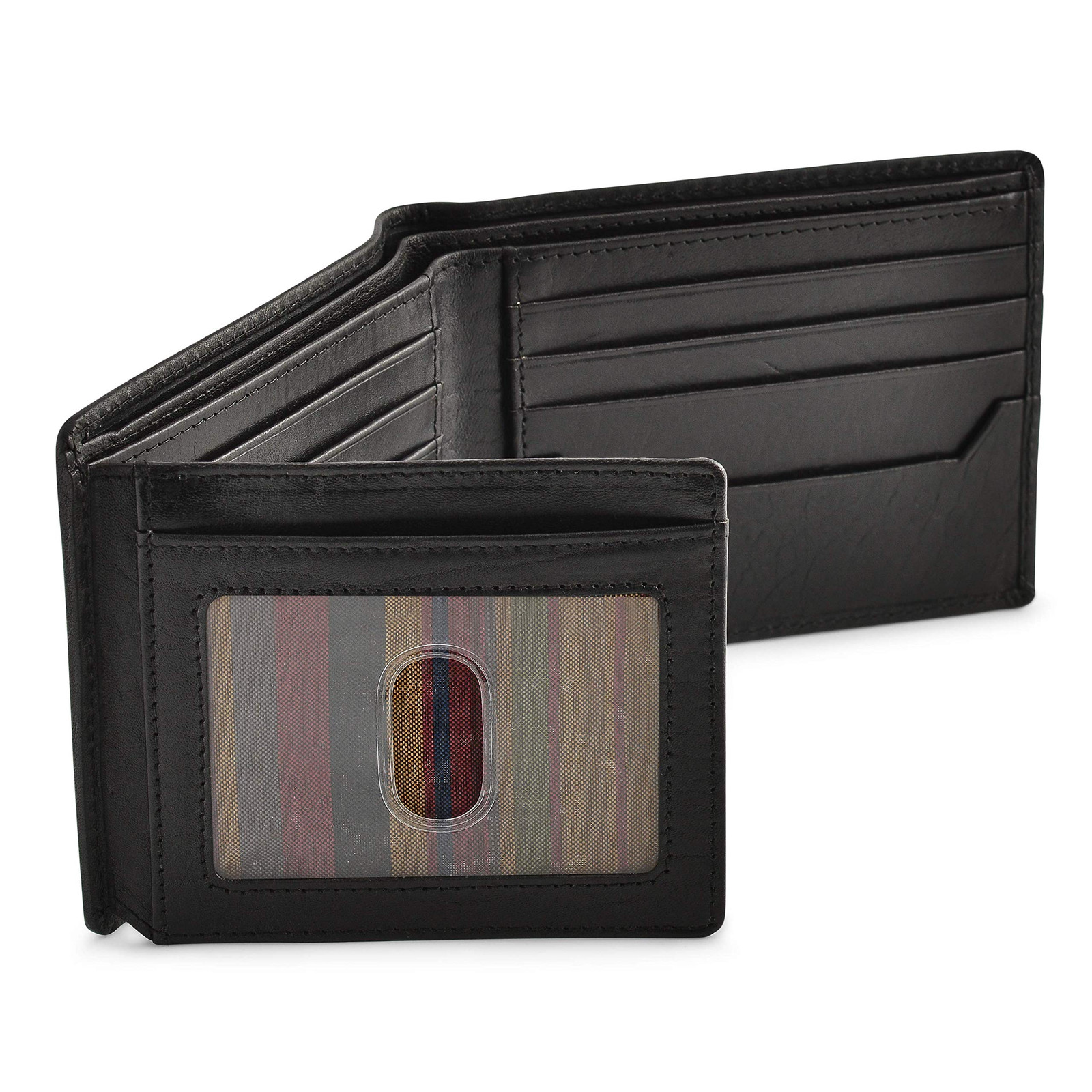 Black RFID Blocking Leather Bifold Wallet for Men - High Capacity Slim Design  