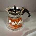 Vintage Glass Pyrex 802 Small 10 oz Single Cup Coffee Pot Black Top Handle