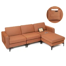 Modular L-shaped Sectional Sofa w/ Reversible Chaise & 2 USB Ports Orange