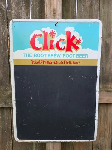 Vintage Click Root Beer Soda Sign Chalkboard Menu Painted Metal 27" x 19"