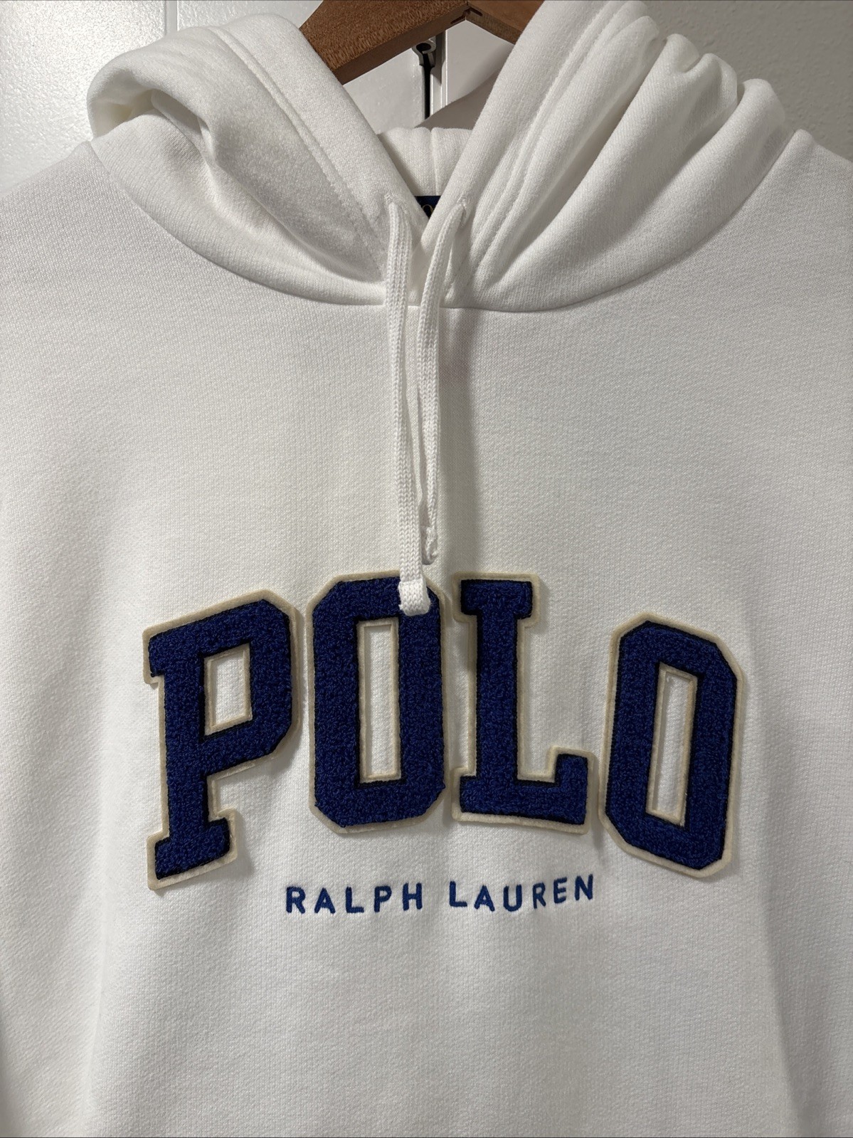 Polo Ralph Lauren Logo Fleece Hoodie White Royal Blue Chenille Men’s L NWT $168 thumbnail 2