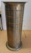 Vintage MCM Lattice Motif Brass Cane Umbrella Stand Holder 18.5” x 8” Gold 