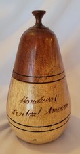 Vtg Wooden Handmade Turned Jar Honduras Woth Lid Storage