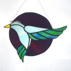 Stained Glass Panel Wall Hanging Window Decor 9 x 11 in Blue Bird Yellow Beak