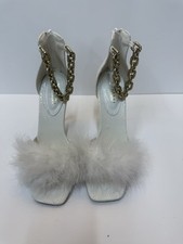 Bedford Sapphire White Faux Snake Print Fluffy Chain Heels (worn size 5)