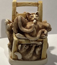 Vintage 1996 Rumble Seat Harmony Kingdom Cats on Chair Trinket Box 3” Tall