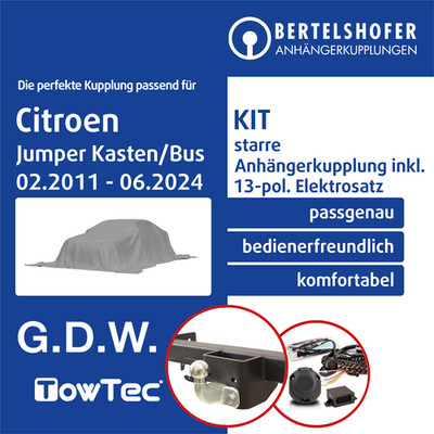 Für CITROEN Jumper Kasten/Bus Typ 250 11- AHK starr +13pol sp. E-Satz NEU TOP