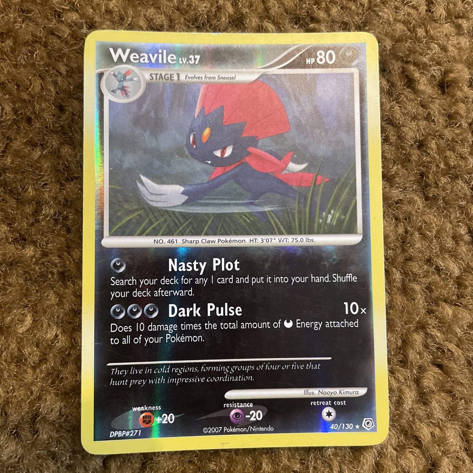 Weavile 40/130 - Diamond and Pearl Rare Reverse Holo 2007 